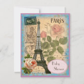 Shabby Chic Paris Eiffel Tower & Rozen Baby shower Kaart (Voorkant)
