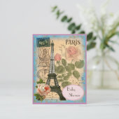 Shabby Chic Paris Eiffel Tower & Rozen Baby shower Kaart (Staand voorkant)
