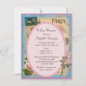 Shabby Chic Paris Eiffel Tower & Rozen Baby shower Kaart (Achterkant)