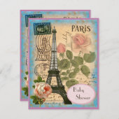 Shabby Chic Paris Eiffel Tower & Rozen Baby shower Kaart (Voorkant / Achterkant)