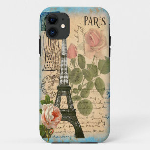 Shabby Chic Paris Eiffel Tower & Rozen Case-Mate iPhone Case