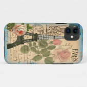 Shabby Chic Paris Eiffel Tower & Rozen Case-Mate iPhone Case (Achterkant (horizontaal))