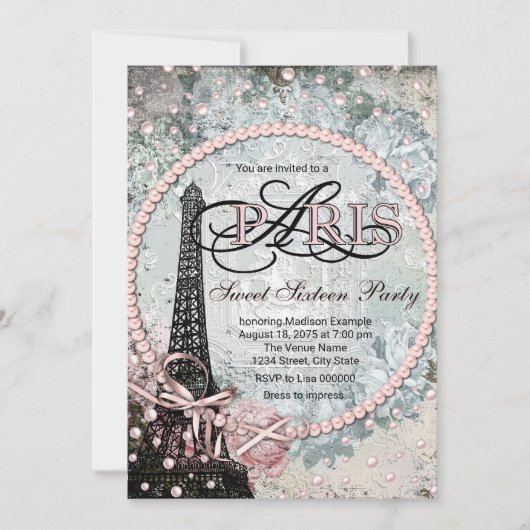 Shabby Chic Paris Sweet 16 Feest Kaart (Voorkant)