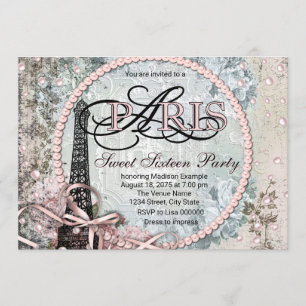  Shabby Chic Paris Sweet 16 Party Kaart