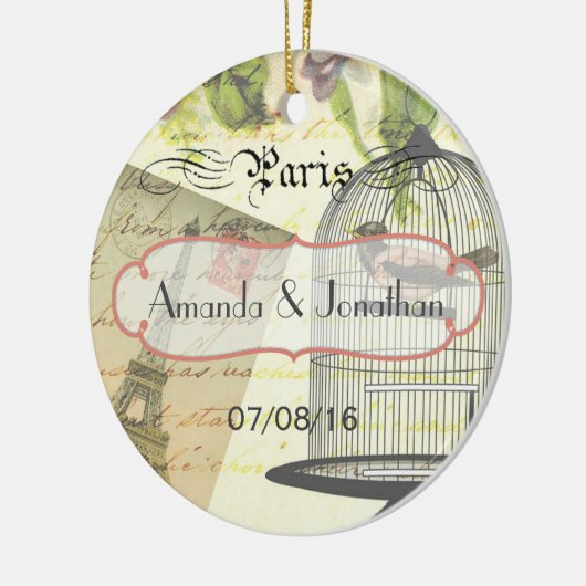 Shabby-Chic Paris Theme Weddenschap Aangepast Keramisch Ornament (Links)