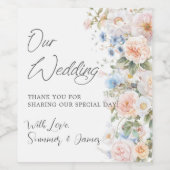 Shabby Chic Pastel Blush Wit Blauw Bloemen Huwelij Wijn Etiket (Enkel label)