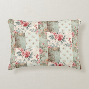  Shabby Chic Pastel Groene Bloemen Patchwork Accent Kussen