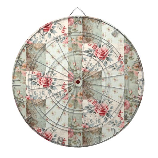 Shabby Chic Pastel Groene Bloemen Patchwork Dartbord (Voorkant)