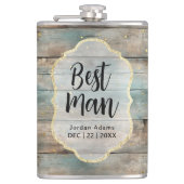 Shabby Chic Pastel Houten Bruiloft Beste Man Heupfles (Voorkant)