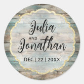Shabby Chic Pastel Houten Bruiloft Ronde Sticker (Voorkant)