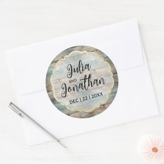 Shabby Chic Pastel Houten Bruiloft Ronde Sticker (Envelop)