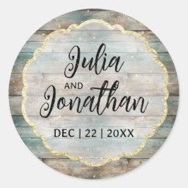 Shabby Chic Pastel Houten Bruiloft Ronde Sticker
