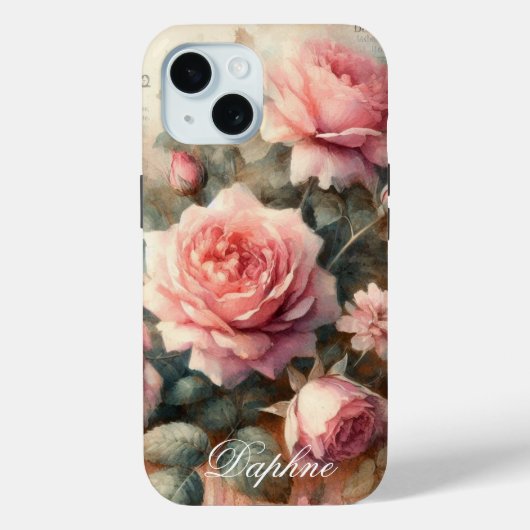 Shabby Chic Pastel Roze Rose Aangepaste Naam Case-Mate iPhone Case (Achterkant)