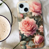  Shabby Chic Pastel Roze Rose Aangepaste Naam Case-Mate iPhone Case
