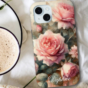  Shabby Chic Pastel Roze Rose Aangepaste Naam iPhone 15 Case