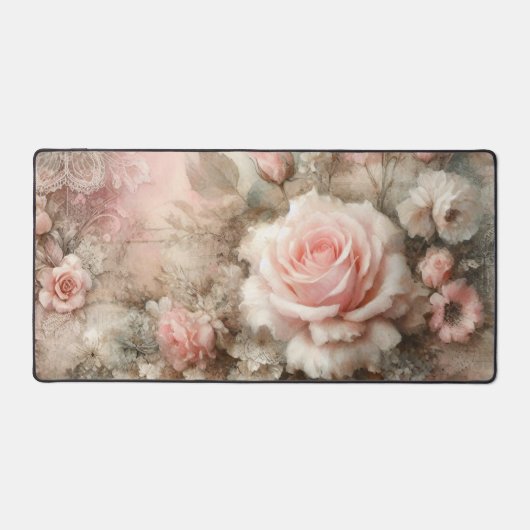 Shabby Chic Pastel Roze Rose Bureaumat (Voorkant)