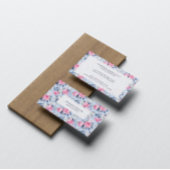 Shabby Chic Pastel Roze Rozen Patroon op blauw Visitekaartje