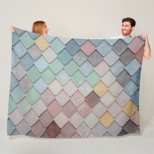 Shabby Chic Pastel Tiles Fleece Deken (In situ)