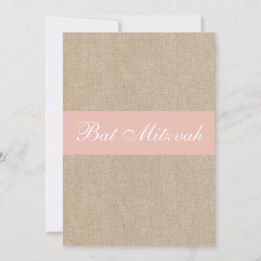 Shabby Chic Peach Burlap Bat Mitzvah Uitnodiging (Voorkant)