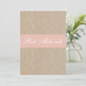 Shabby Chic Peach Burlap Bat Mitzvah Uitnodiging (Staand voorkant)