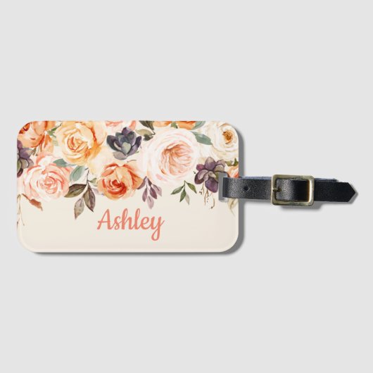 Shabby Chic Peach Floral Bagagelabel (Voorkant (horizontaal))