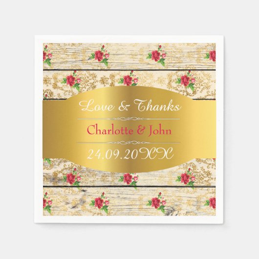 Shabby Chic Personalized Golden Rustic Wedding Servet (Voorkant)
