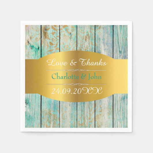 Shabby Chic Personalized Golden Rustic Wedding Servetten (Voorkant)