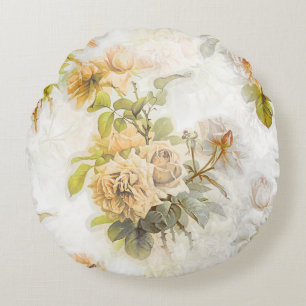  Shabby Chic Perzik Bloemenillustratie Rond Kussen