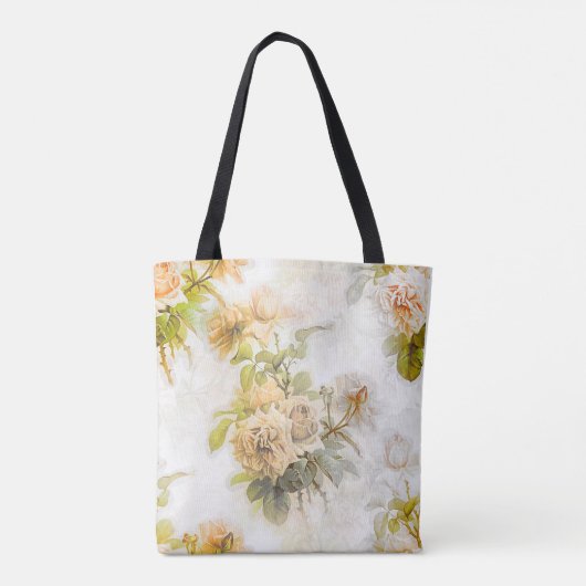 Shabby Chic Perzik Bloemenillustratie Tote Bag (Achterkant)