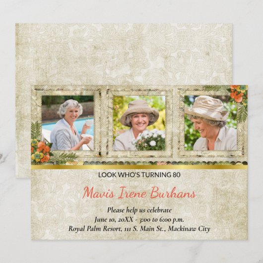 Shabby Chic Photo Birthday Party Invitation Kaart (Voorkant / Achterkant)