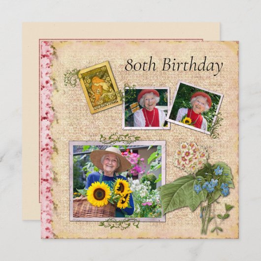 Shabby Chic Photo Birthday Party Invitation Kaart (Voorkant / Achterkant)