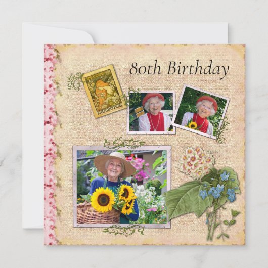 Shabby Chic Photo Birthday Party Invitation Kaart (Voorkant)