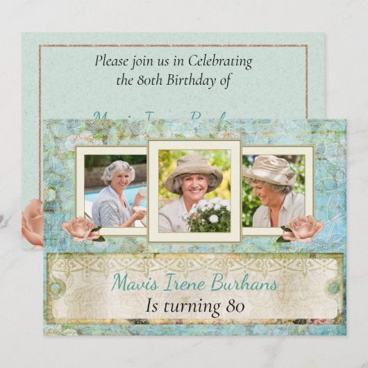 Shabby Chic Photo Birthday Party Invitation Kaart (Voorkant / Achterkant)