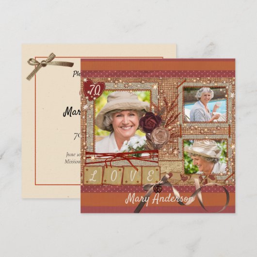 Shabby Chic Photo Birthday Party Invitation Kaart (Voorkant / Achterkant)