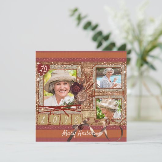 Shabby Chic Photo Birthday Party Invitation Kaart (Staand voorkant)