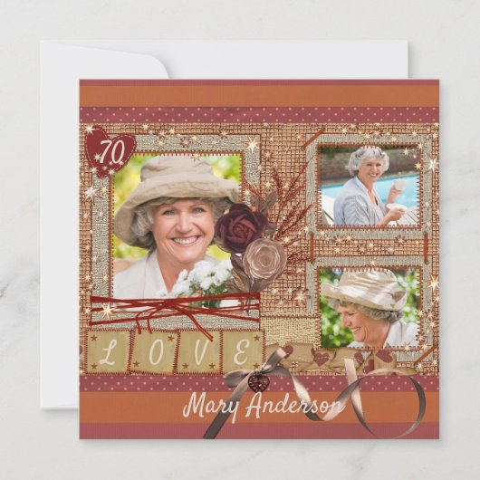 Shabby Chic Photo Birthday Party Invitation Kaart (Voorkant)