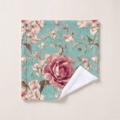 Shabby Chic Pink and White Florals on Teal Bad Handdoek (Wasdoekje)