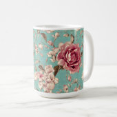Shabby Chic Pink and White Florals on Teal Koffiemok (Voorkant rechts)