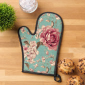Shabby Chic Pink and White Florals on Teal Ovenwant (Top down)