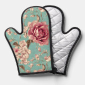 Shabby Chic Pink and White Florals on Teal Ovenwant (Voorkant / Achterkant)