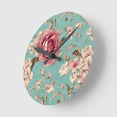 Shabby Chic Pink and White Florals on Teal Ronde Klok (Hoek)