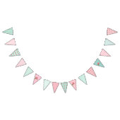 Shabby Chic Pink Aqua Floral Bunting Flag Vlaggetjes (Alle)