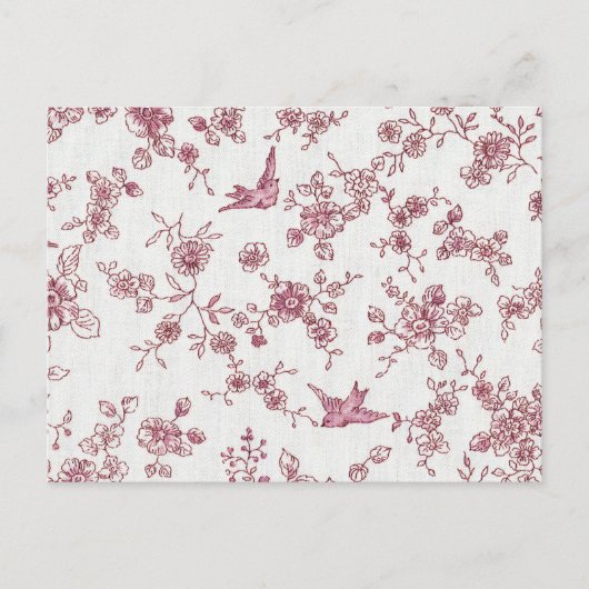 Shabby Chic Pink  Birds Floral Pattern Briefkaart (Voorkant)