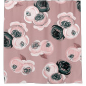 Shabby Chic Pink & Black Rozen Elegant Douchegordijn (Voorkant)