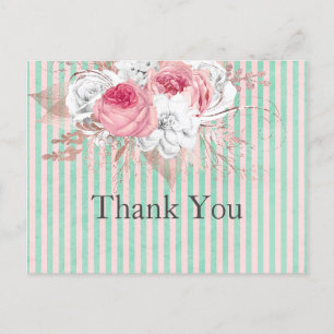 Shabby Chic Pink Bouquet Stripes Hartelijk dank Briefkaart