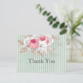 Shabby Chic Pink Bouquet Stripes Hartelijk dank Briefkaart (Staand voorkant)
