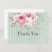 Shabby Chic Pink Bouquet Stripes Hartelijk dank Briefkaart (Voorkant / Achterkant)
