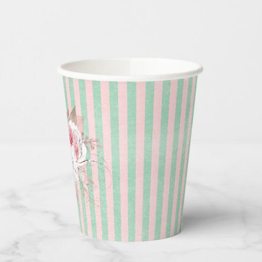 Shabby Chic Pink Bouquet Stripes Papieren Bekers (Links)