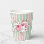 Shabby Chic Pink Bouquet Stripes Papieren Bekers (Voorkant)