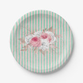 Shabby Chic Pink Bouquet Stripes Papieren Bordje (Voorkant)